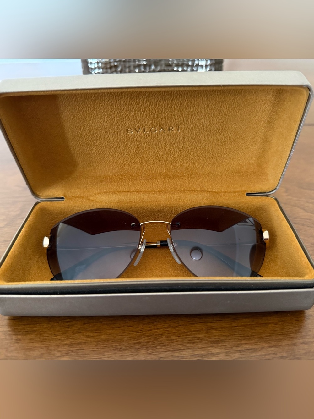 Bulgari Rimless Sunglasses with Brown Gradient Lenses and Gold Accents
